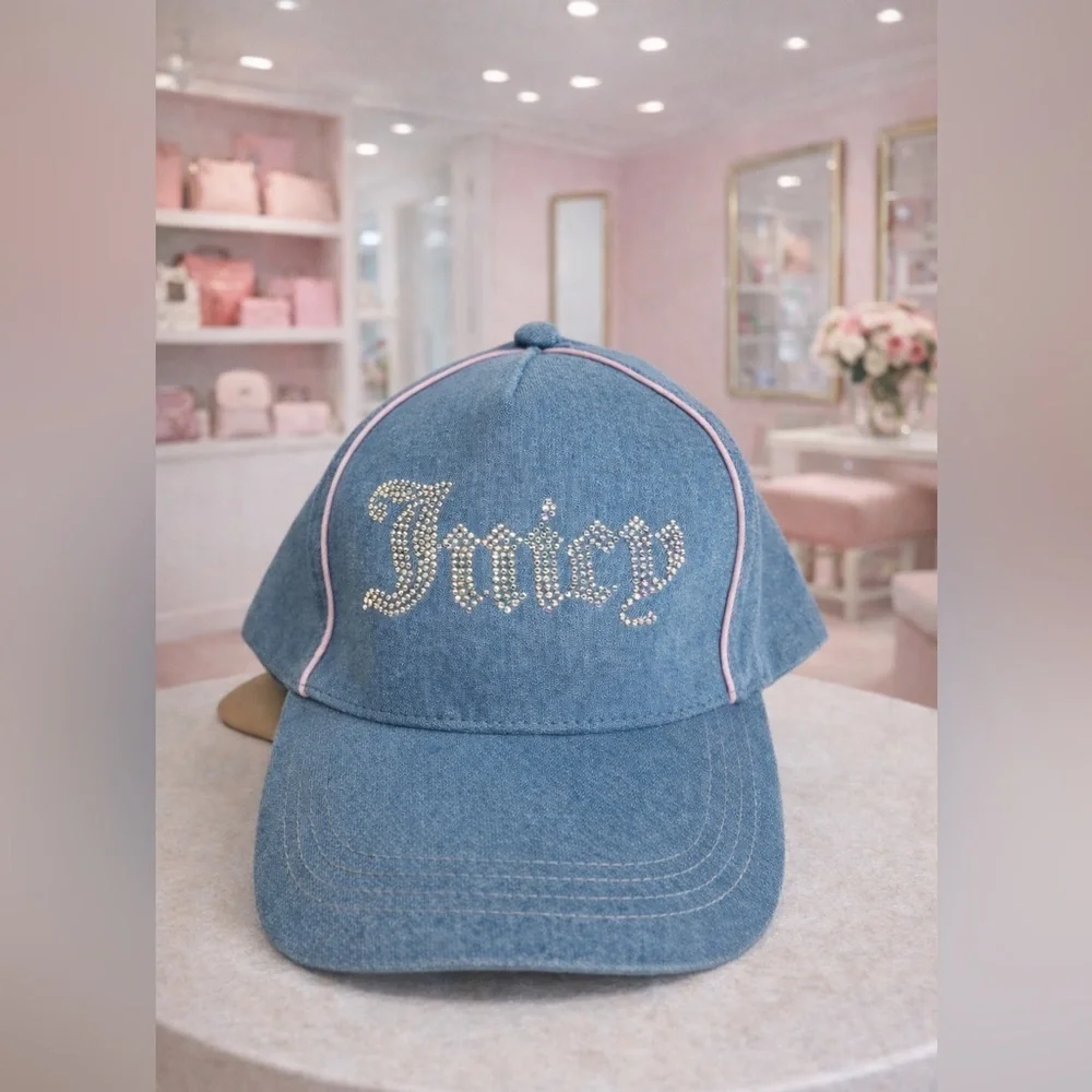☀️NWT- Juicy couture Rhinestone embroidered-blue jean Hat.